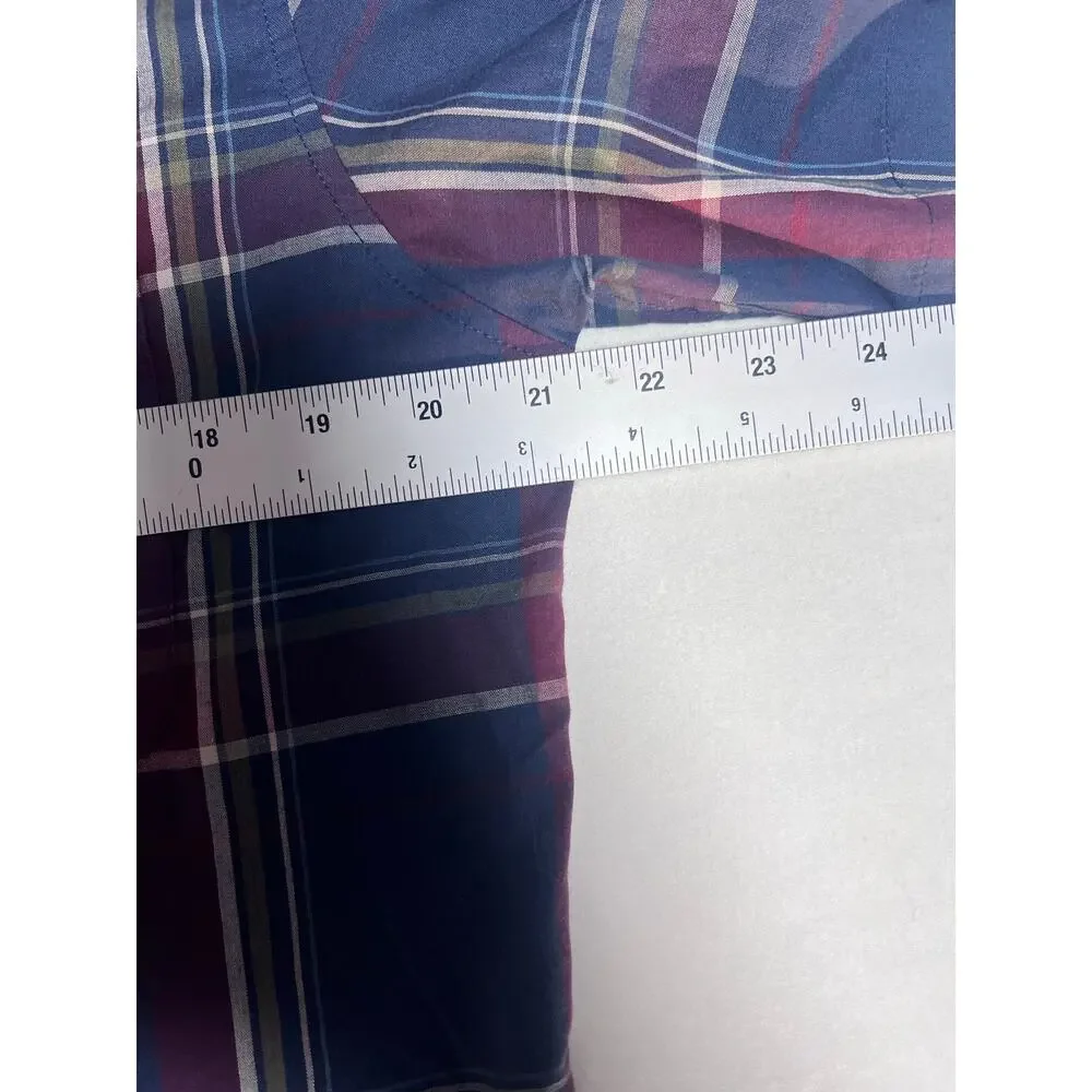 Brixton Mens M Plaid Short Sleeve Button Down Shirt Blue Burgundy Cotton Blend